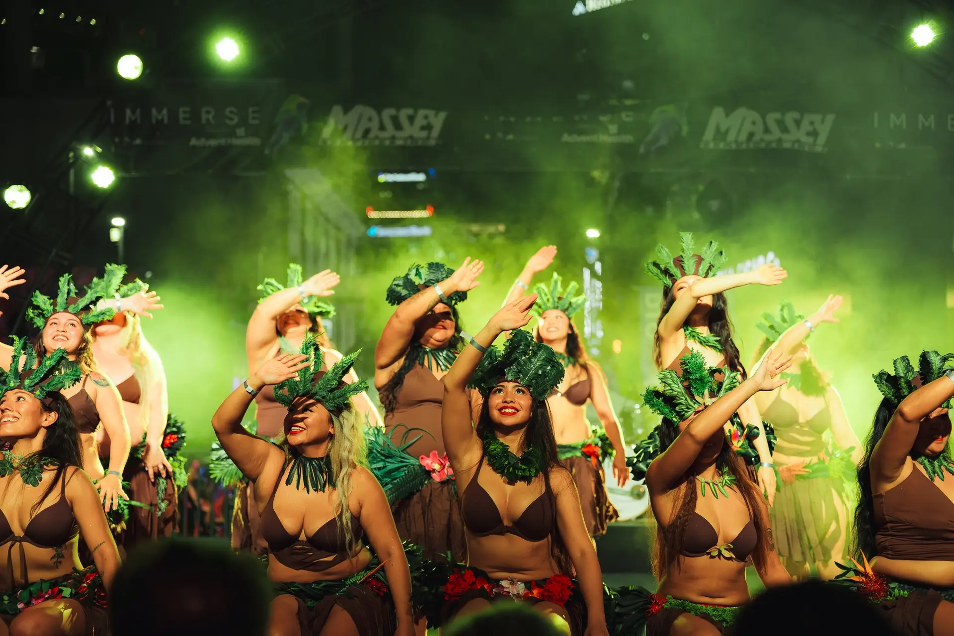 Kalena's Polynesian Ohana dancers perform on stage at IMMERSE in Downtown Orlando